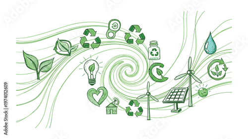 Eco-Friendly Spiral: A visual ode to sustainability, showcasing a spiral of green elements symbolizing the importance of environmental conservation.