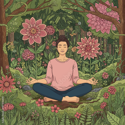 A young person meditating in a peaceful lotus position.