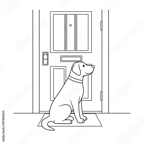 A Loyal Canine Companion Steadfastly Waiting at a Door for Its Owner, Showing Fidelity. transparent.