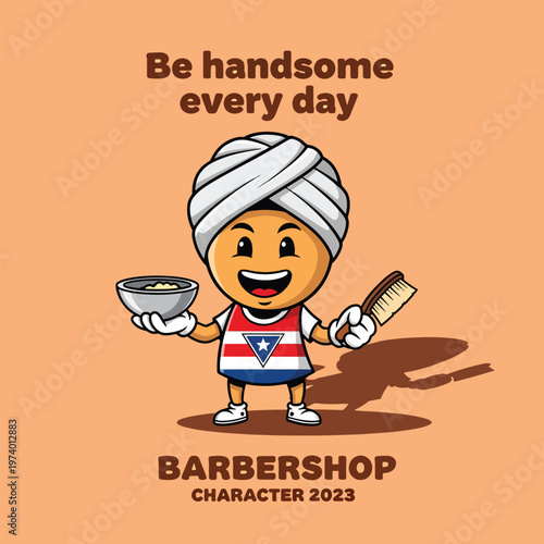 Happy cartoon character mascot promoting daily grooming and personal care, holding shaving tools, vector illustration.