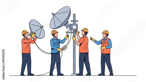 Satellite Dish Installation: A dedicated team of engineers collaborates to install a satellite dish, showcasing precision and teamwork in the field of technology and communication.
