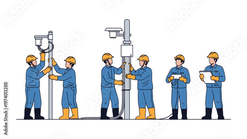 Construction Site Crew at Work: A team of diligent workers, clad in safety gear, meticulously collaborate on a construction site, engrossed in their duties.