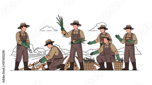 Harvest Harmony: A team of dedicated individuals cultivates the earth, harvesting crops under the open sky, their coordinated efforts a testament to the bounty of nature and the spirit of community.