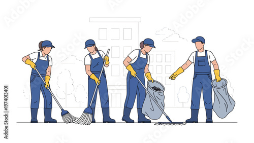 Community Care: A dedicated group of sanitation workers demonstrates their commitment to urban cleanliness, working in unison to keep the city environment healthy and pristine.