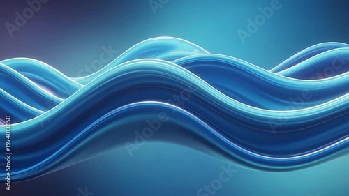 Abstract flowing blue waves with smooth glossy texture and soft lighting
