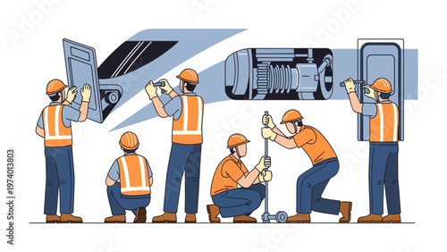Train Maintenance: A dedicated crew meticulously attends to a train, performing maintenance tasks with precision.