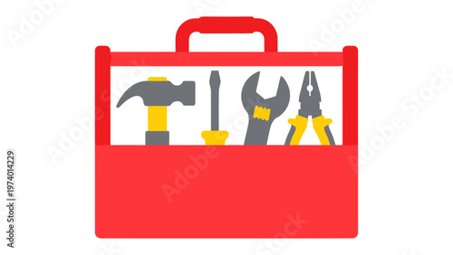 Toolkit essentials: A simplified visual showcasing essential tools for various tasks, neatly organized inside a bright red toolbox.
