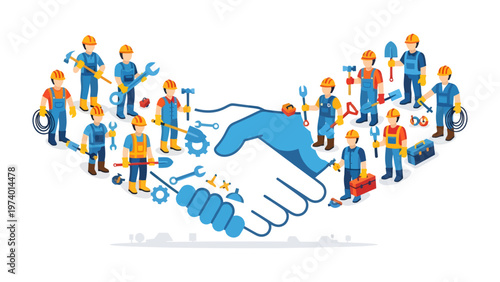 Collaboration in Construction: A collaborative illustration showcasing unity, cooperation, and the power of teamwork within the construction and building trades.