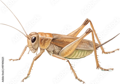 Hand-Painted Cricket Watercolor, Detailed Insect Art, Isolated Vector Illustration