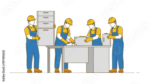 Manufacturing Process: Workers diligently assemble and inspect a product, showcasing the precision and teamwork essential in the manufacturing industry.