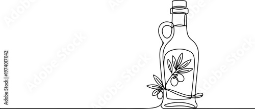 Continuous one line of an olive oil bottle, symbol of healthy cooking, style hand drawing vector illustration.