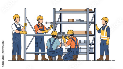 Building a Structure: A collaborative construction crew meticulously assembles a sturdy metal framework.