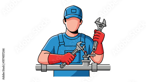 Precision Plumber at Work: A skilled plumber, expertly handling tools to maintain the functionality of intricate piping systems, ensuring smooth operations.