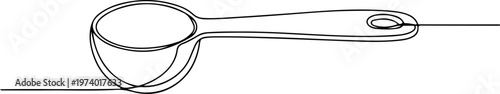 Continuous one line of a measuring spoon, recipe precision symbol, style hand drawing vector illustration.