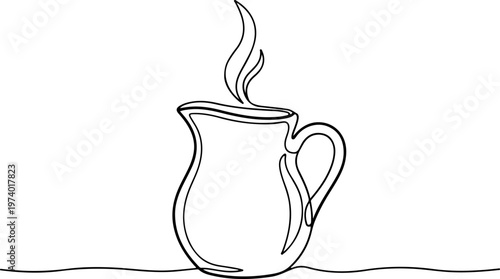 Continuous one line of a milk jug, symbolizing a warm drink, style hand drawing vector illustration.