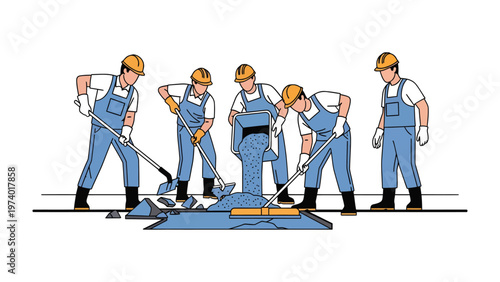 Construction Crew at Work: A team of construction workers diligently engaged in a concrete pour, demonstrating collaboration and precision.