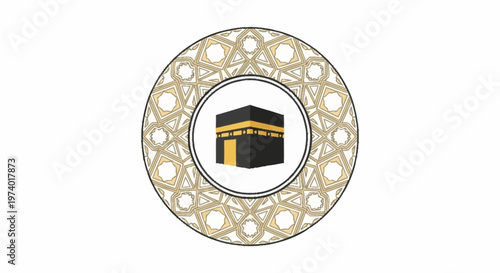 Islamic architecture, Kaaba icon, Mecca symbol, gold geometric pattern