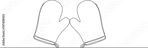 Continuous one line of an oven mitt, kitchen safety symbol, style hand drawing vector illustration.