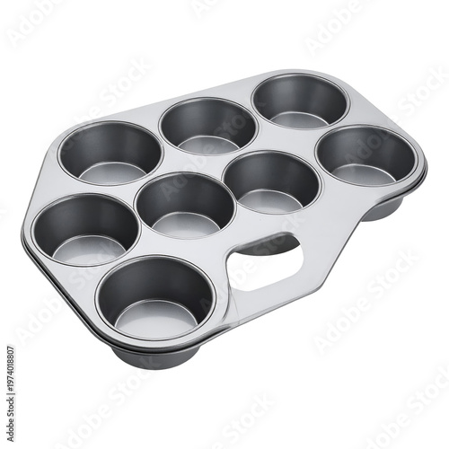 Metal Muffin Pan with Nine Cups for Baking Cupcakes and Muffins, Kitchen Bakeware Isolated on Transparent Background