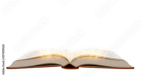 Open book with glowing pages on transparent background