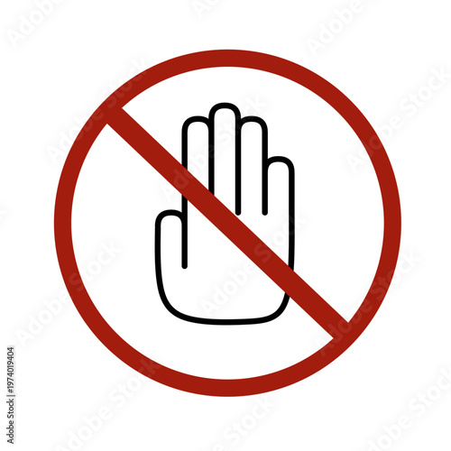 no touch sign icon with human hand palm and red prohibition symbol