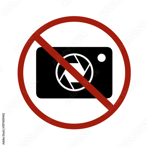 no photography sign icon with camera symbol and red prohibition circle