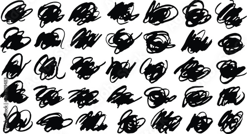 Abstract black scribbles on white background a chaotic collection of ink like shapes and lines