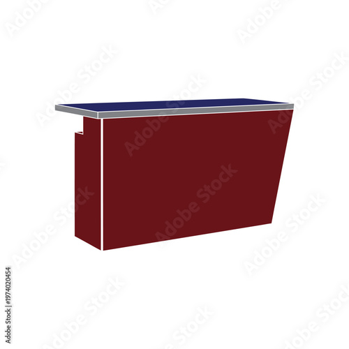 Modern Reception Counter Illustration with Dark Red Body and Blue Top Minimalist Furniture Icon