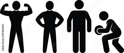 Four figures demonstrating varying levels of physical strength and posture.