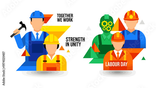 Strength in Labor: a vibrant, flat-design celebrating the unity of workers, the spirit of hard work and the essence of labour day.