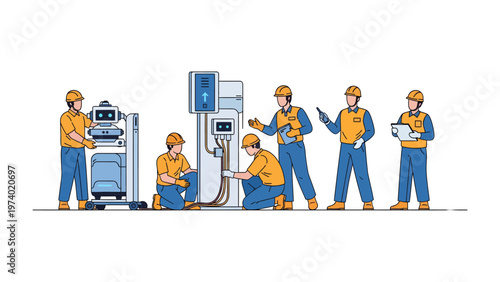 Technicians in Action: A team of skilled technicians meticulously works on complex machinery, embodying precision and expertise in their field.