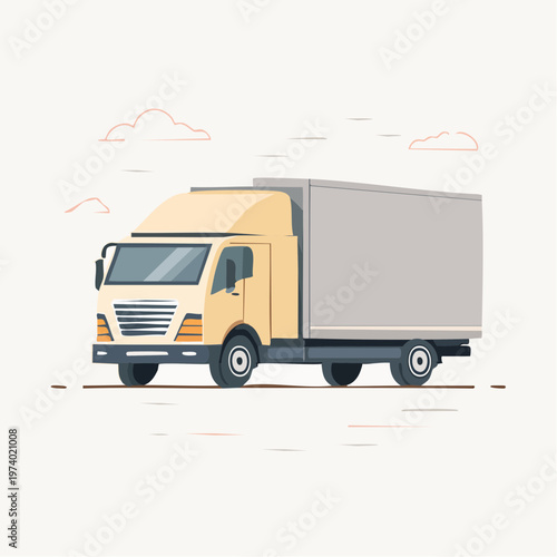 Modern flat illustration of a light commercial box truck for efficient urban delivery and logistics services, ready for transport