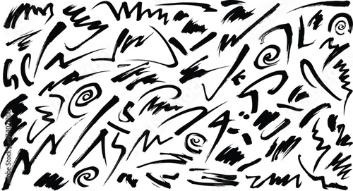 Abstract expressionist ink drawing chaotic energy and dynamic lines in black and white