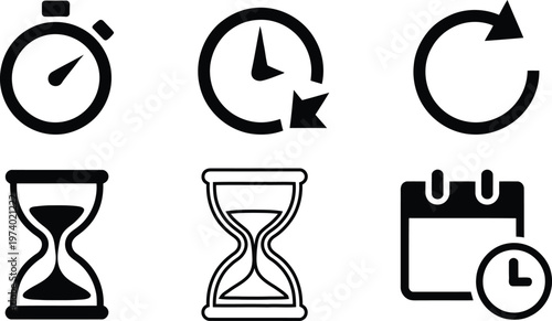 Collection of icons representing different concepts of time management and measurement