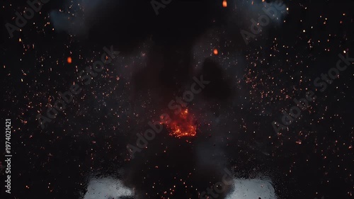 Dramatic Explosion with Fiery Debris and Smoke.