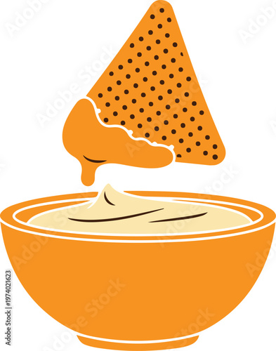 Nacho chip dipped in cheese dip, snack food for party and gathering, Mexican cuisine appetizer, delicious golden corn tortilla chip