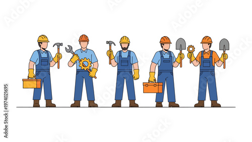 Engineers and Tools: A collective of engineers, each equipped with distinct instruments, stands prepared to tackle construction projects.