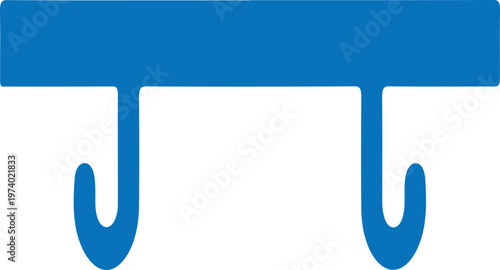 Two blue hooks on a blue bar, useful for hanging items or as a sign for storage solutions