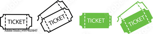 Four different colored ticket icons in various styles and colors for event or admission concept  isolated on white background