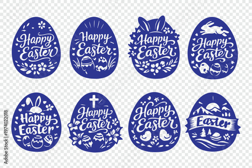 Colorful happy easter greeting cards with eggs and floral patterns for spring