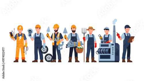 Professional Array in Action: A dynamic collection of skilled professionals, each a master of their trade, stands united in a vibrant display of industry and expertise.