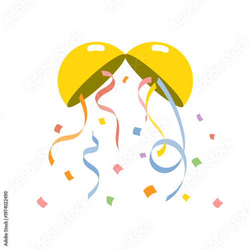 Japanese celebration ball with falling confetti and ribbons festive illustration