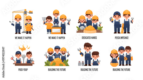 Building the Future: Collaborative Construction Crew with Tools, illustrating teamwork, dedication, and the realization of architectural concepts.