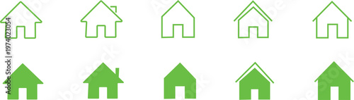 Green house icons in various styles and shapes for design and architecture concepts  simple and modern home symbols