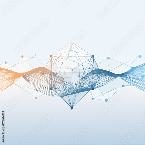 Abstract network structure with flowing lines and connecting dots
