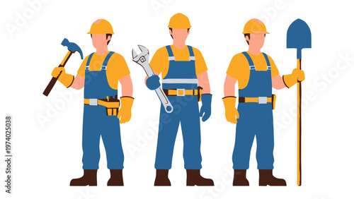Construction Crew at Work: A group of construction workers stand with their essential tools in hand, symbolizing the dedication and skill within the industry.