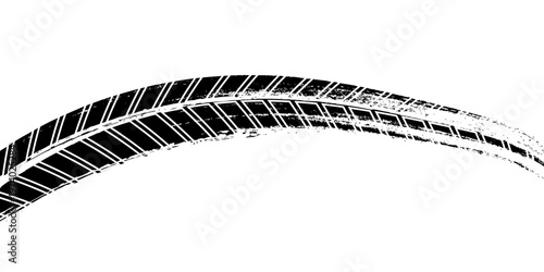Grunge tire track, wheel braking marks. Truck, car or motorcycle tread pattern silhouette. Auto race, motorsport, speed racing design element.