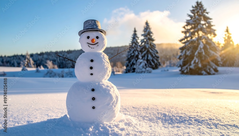 Obraz premium Snowman in a Winter Wonderland - A Sunny Day.