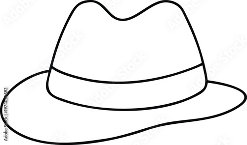 Simple Elegant Fedora Hat Line Outline Perfect for Timeless Style and Fashion Accessory Designs