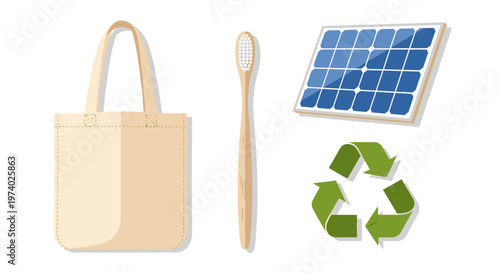 Eco friendly products including reusable bag and toothbrush with solar panel